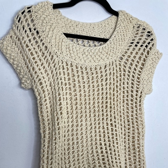 Handmade cream boho knit neutral top - Picture 2 of 5